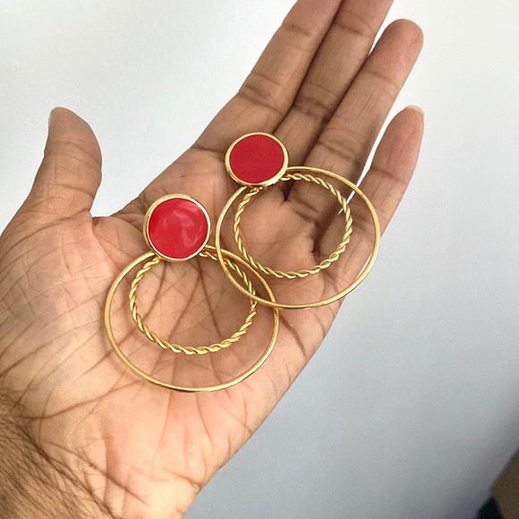 Contemporary Red and Gold timeless Earrings - Picture 2 of 3